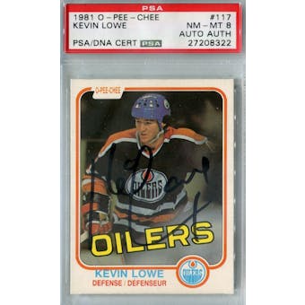 1981/82 O-Pee-Chee #117 Kevin Lowe RC PSA 8 Auto AUTH *8322 (Reed Buy)