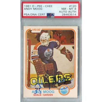 1981/82 O-Pee-Chee #120 Andy Moog RC PSA 8 Auto AUTH *3514 (Reed Buy)