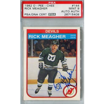 1982/83 O-Pee-Chee #144 Rick Meagher RC PSA 9 Auto AUTH *5408 (Reed Buy)