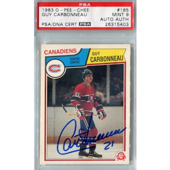 1983/84 O-Pee-Chee #185 Guy Carbonneau RC PSA 9 Auto AUTH *5403 (Reed Buy)