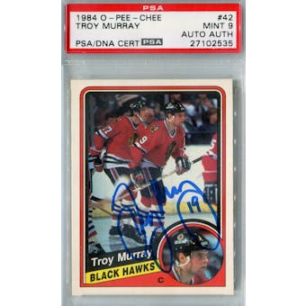 1984/85 O-Pee-Chee #42 Troy Murray RC PSA 9 Auto AUTH *2535 (Reed Buy)