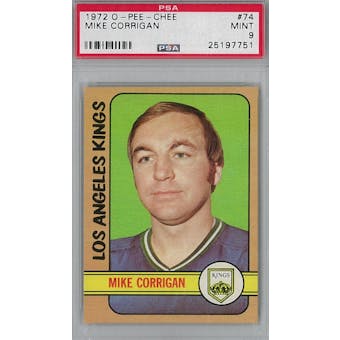 1972/73 O-Pee-Chee Hockey #74 Mike Corrigan PSA 9 (Mint) *7751 (Reed Buy)