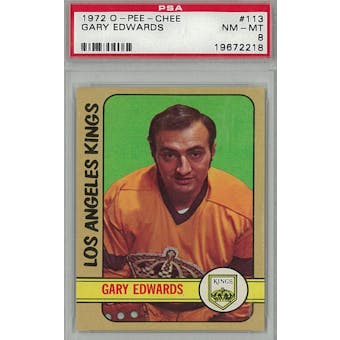 1972/73 O-Pee-Chee Hockey #113 Gary Edwards PSA 8 (NM-MT) *2218 (Reed Buy)