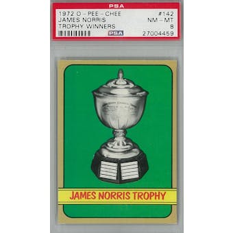 1972/73 O-Pee-Chee Hockey #142 James Norris Trophy Winners PSA 8 (NM-MT) *4459 (Reed Buy)