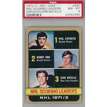 1972/73 O-Pee-Chee Hockey #280 Esposito/Orr/Ratelle Scoring Leaders PSA 8 (NM-MT) *2460 (Reed Buy)