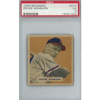 1949 Bowman Baseball #214 Richie Ashburn RC PSA 5 (EX) *1424 (Reed Buy)