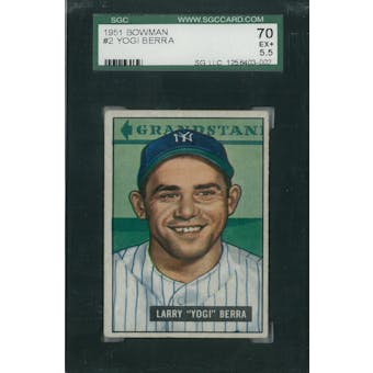 1951 Bowman Baseball #2 Yogi Berra SGC 70 (EX+) *3002 (Reed Buy)