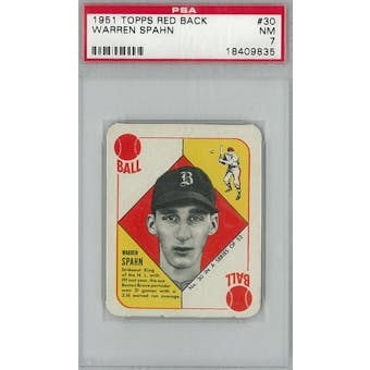 1951 Topps Red Back Baseball #30 Warren Spahn PSA 7 (NM) *9835 (Reed Buy)
