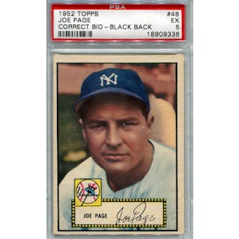 1952 Topps Baseball #48 Joe Page Correct Bio Black Back PSA 5 (EX) *9336 (Reed Buy)