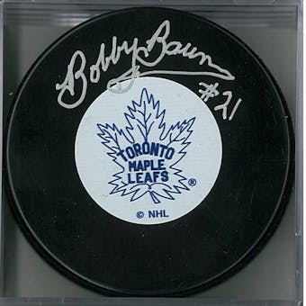 Bobby Baun Autographed Toronto Maple Leafs Hockey Puck (AJSW COA)