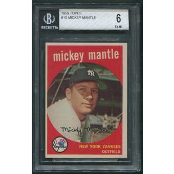1959 Topps Baseball #10 Mickey Mantle BVG 6 (EX-MT)