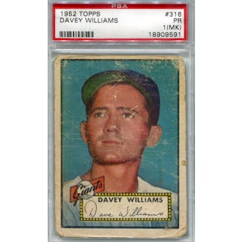 1952 Topps Baseball #316 Davey Williams PSA 1MK (Poor) *9591 (Reed Buy)