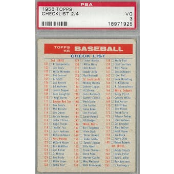 1956 Topps Baseball Checklist 2/4 PSA 3 (VG) *1925 (Reed Buy)