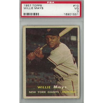 1957 Topps Baseball #10 Willie Mays PSA 3 (VG) *1551 (Reed Buy)