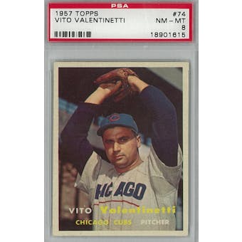 1957 Topps Baseball #74 Vito Valentinetti PSA 8 (NM-MT) *1615 (Reed Buy)