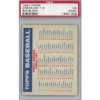 1957 Topps Baseball Checklist 1/2 Big Blony PSA 3MK (VG) *1938 (Reed Buy)