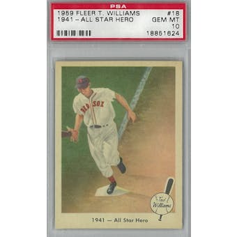 1959 Fleer Baseball Ted Williams Baseball #18 1941 All Star Hero PSA 10 (Gem Mint) *1624 (Reed Buy)