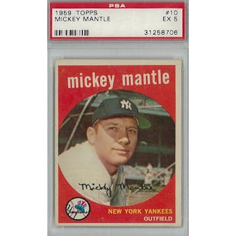 1959 Topps Baseball #10 Mickey Mantle PSA 5 (EX) *8706 (Reed Buy)