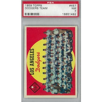 1959 Topps Baseball #457 Dodgers Teama PSA 7 (NM) *1492 (Reed Buy)
