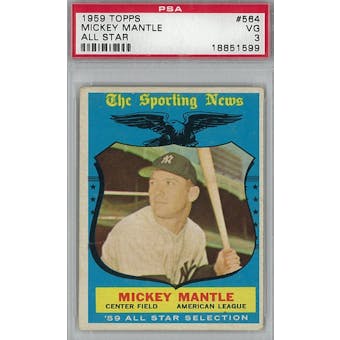 1959 Topps Baseball  #564 Mickey Mantle AS PSA 3 (VG) *1599 (Reed Buy)