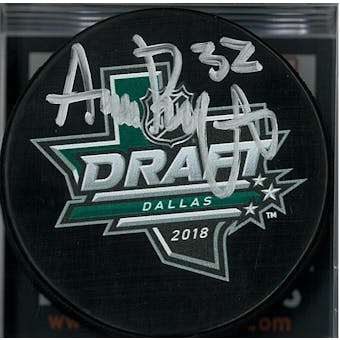 Adam Boqvist Autographed 2018 NHL Draft Hockey Puck (DACW COA)