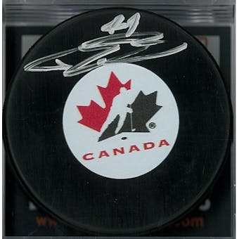 Bowen Byram Autographed Team Canada Hockey Puck (DACW COA)