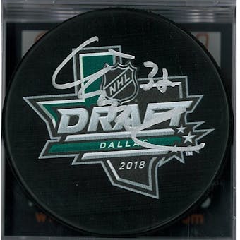 Isac Lundestrom Autographed 2018 NHL Draft Hockey Puck (DACW COA)