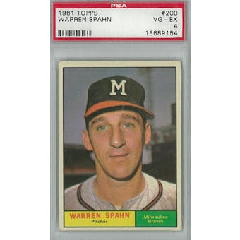 1961 Topps Baseball #200 Warren Spahn PSA 4 (VG-EX) *9154 (Reed Buy)