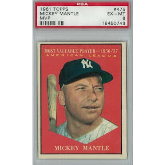 1961 Topps Baseball #475 Mickey Mantle MVP PSA 6 (EX-MT) *0748 (Reed Buy)