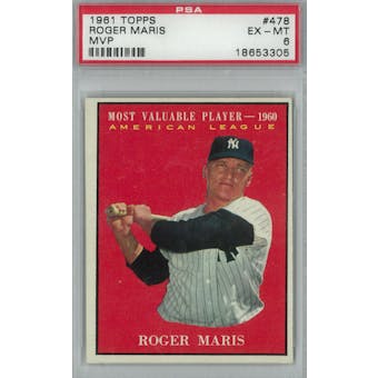 1961 Topps Baseball #478 Roger Maris MVP PSA 6 (EX-MT) *3305 (Reed Buy)