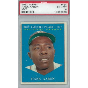 1961 Topps Baseball #484 Hank Aaron MVP PSA 6 (EX-MT) *3318 (Reed Buy)