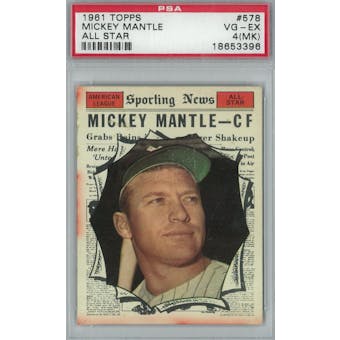 1961 Topps Baseball #578 Mickey Mantle AS PSA 4MK (VG-EX) *3396 (Reed Buy)