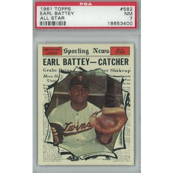 1961 Topps Baseball #582 Earl Battey AS PSA 7 (NM) *3400 (Reed Buy)