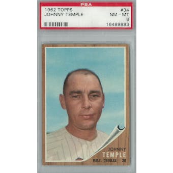 1962 Topps Baseball #34 Johnny Temple PSA 8 (NM-MT) *9883 (Reed Buy)