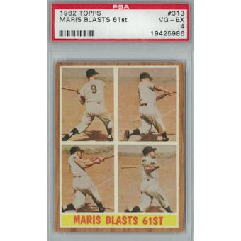 1962 Topps Baseball #313 Maris Blasts 61st PSA 4 (VG-EX) *5986 (Reed Buy)