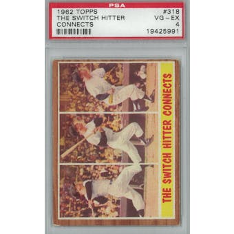 1962 Topps Baseball #318 Switch Hitter Connects Mantle PSA 4 (VG-EX) *5991 (Reed Buy)