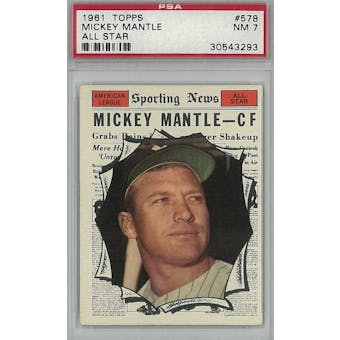1961 Topps Baseball #578 Mickey Mantle AS PSA 7 (NM) *3293 (Reed Buy)