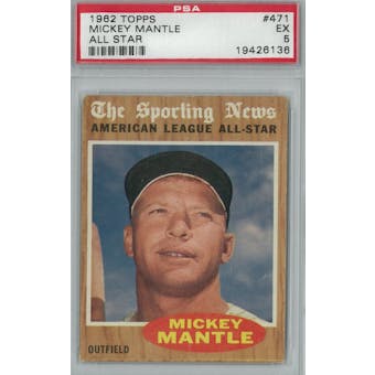 1962 Topps Baseball #471 Mickey Mantle AS PSA 5 (EX) *6136 (Reed Buy)