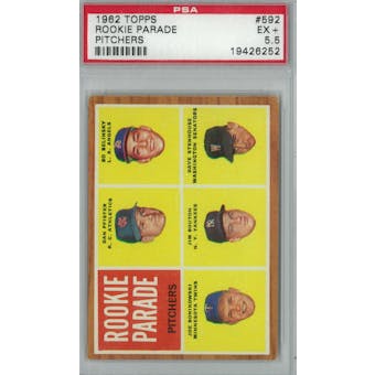 1962 Topps Baseball #592 Rookie Parade Jim Bouton RC PSA 5.5 (EX+) *6252 (Reed Buy)