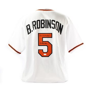 Brooks Robinson Autographed Baltimore Orioles Custom Baseball Jersey w/ Inscription (JSA COA)