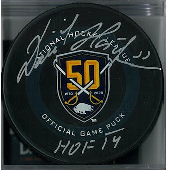 Dominik Hasek Autographed Buffalo Sabres Anniversary Official Hockey Puck with HOF