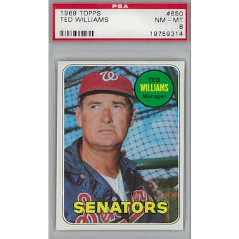 1969 Topps Baseball #650 Ted Williams PSA 8 (NM-MT) *9314 (Reed Buy)