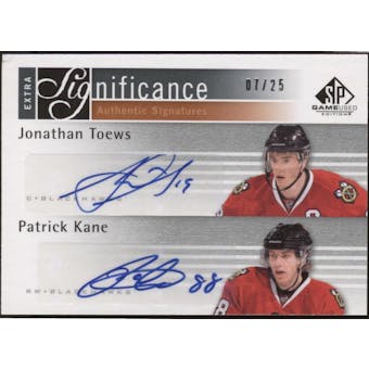 2011/12 SP Game Used Patrick Kane Jonathan Toews Auto Card #XSIG-TK #7/25 *Slighty Damaged*