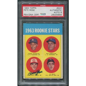 1963 Topps Baseball #537 Rookie Stars Pete Rose Rookie Signed Auto PSA/DNA Auto Grade 9