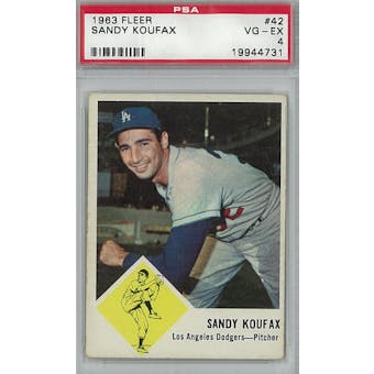 1963 Fleer Baseball #42 Sandy Koufax PSA 4 (VG-EX) *4731 (Reed Buy)