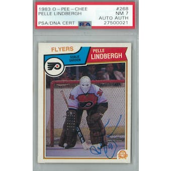1983/84 O-Pee-Chee #268 Pelle Lindbergh RC PSA 7 Auto AUTH *0021 (Reed Buy)