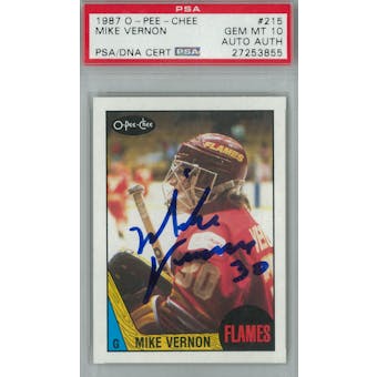 1987/88 O-Pee-Chee #215 Mike Vernon RC PSA 10 Auto AUTH *3855 (Reed Buy)