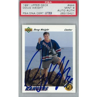 1991/92 Upper Deck #444 Doug Weight RC PSA 9 Auto AUTH *5421 (Reed Buy)