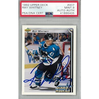 1992/93 Upper Deck #407 Ray Whitney RC PSA 9 Auto AUTH *6405 (Reed Buy)