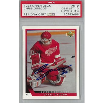 1993/94 Upper Deck #519 Chris Osgood RC PSA 10 Auto AUTH *3486 (Reed Buy)